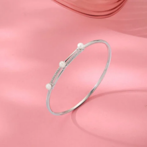 Elegant Pearl Silver Bangle